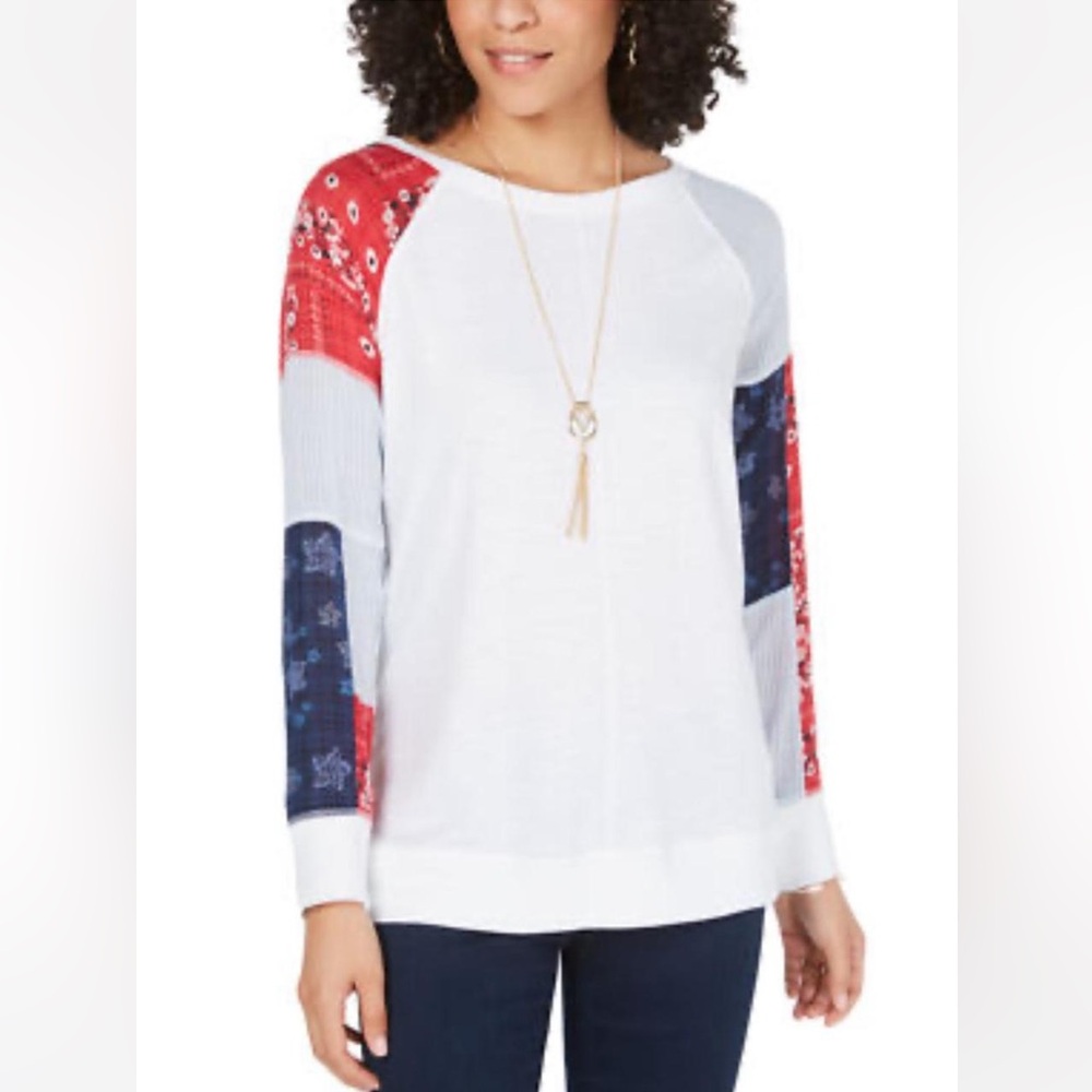 NWOT Style & Co Sweater with patchwork Size M